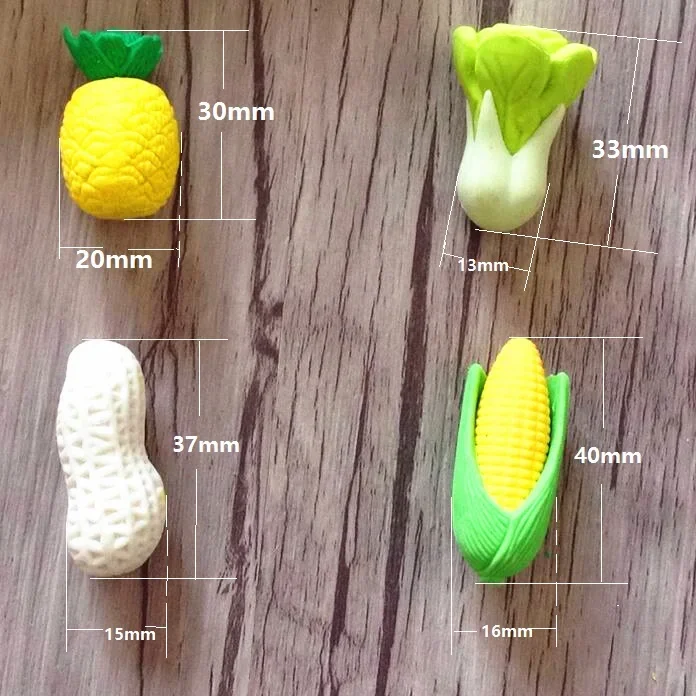 2pcs/lot Vegetables cabbage Pineapple Corn Peanut  Pencils Eraser Rubber For Kids Gifts Non-toxic Safe material