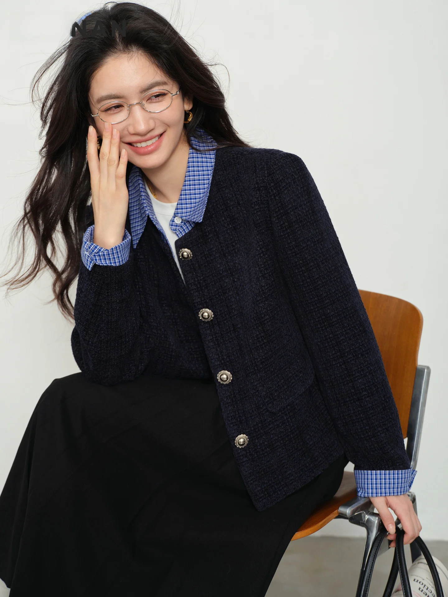 

Женское модное универсальное синее пальто с клетчатым воротником South Deer, осенне-зимняя новинка в стиле ретро