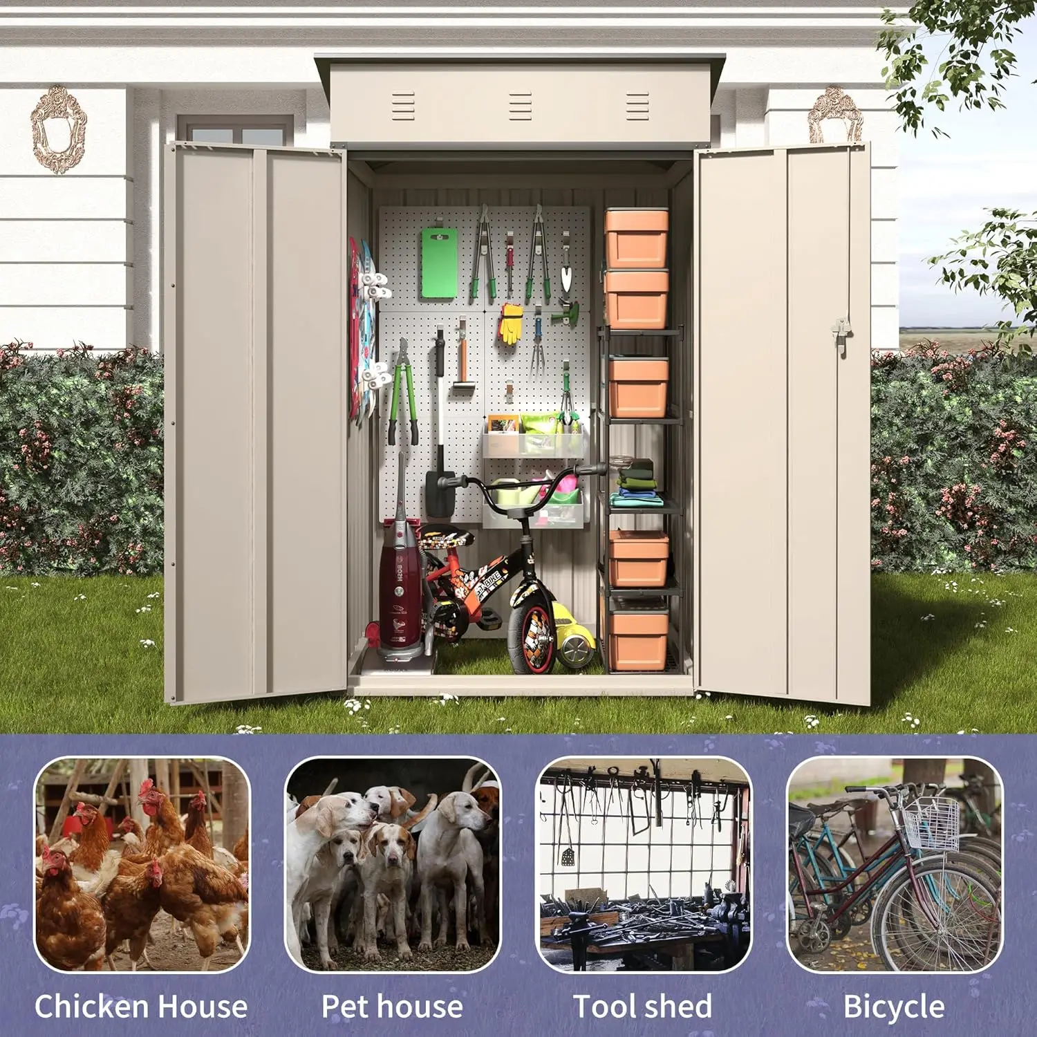 Outdoor Storage Shed,Lockable Metal Garden Shed,Tiny Houses,Waterproof Utility Side Shed Outside Tool Storage Sheds