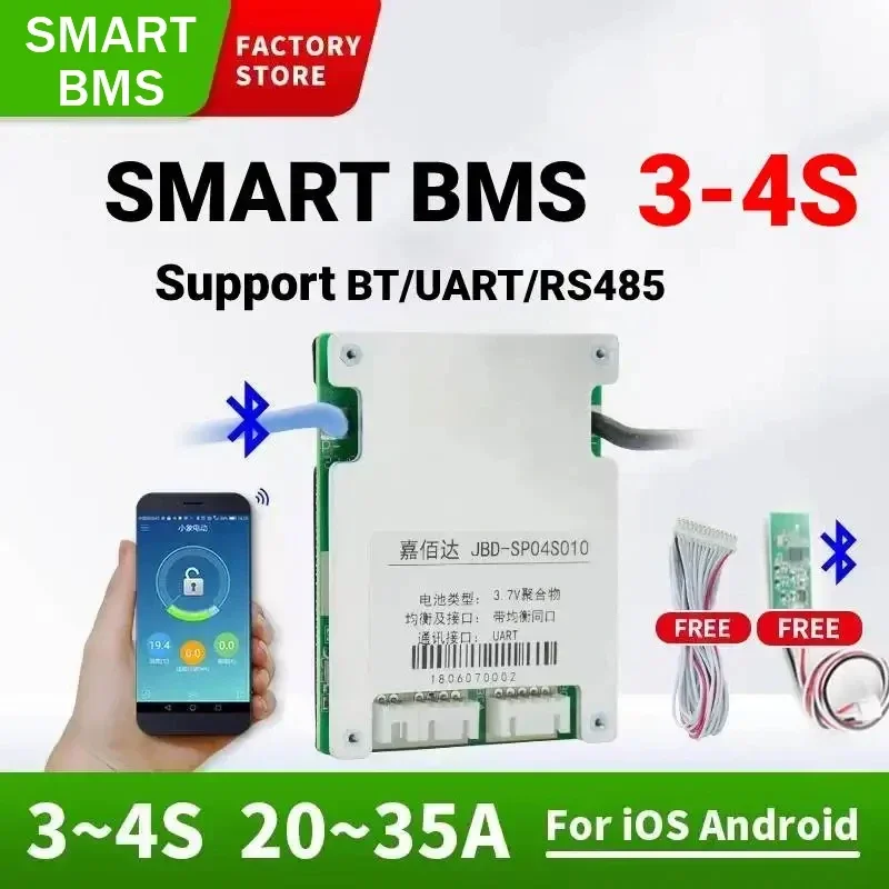 JBD BMS 4S Lifepo4 Smart Bms Bluetooth APP Li-ion LiFePo4 Lithium Battery 12V 20A 30A 35A UART RS485 Function Wholesale