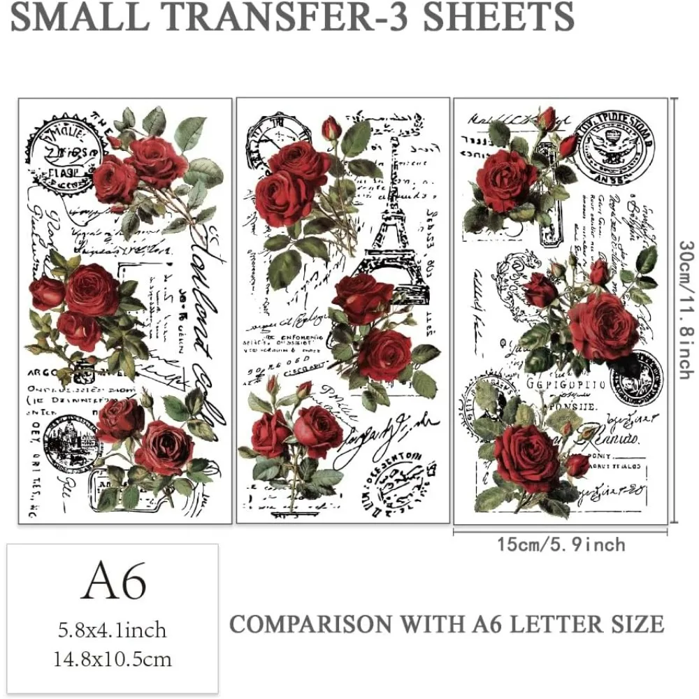 3pcs/Set Vintage Rose Rub on Transfers for Furniture and Crafts 6x12 inch Floral Furniture Transfer Sticker Furniture making kit view 2