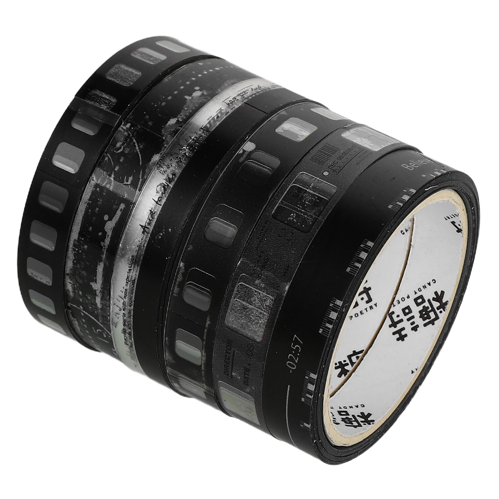 

6 Rolls Retro PET Tape Decorative Stickers Journaling Scrapbooking Black Filmstrip Craft Supplies Vintage Design Reusable DIY