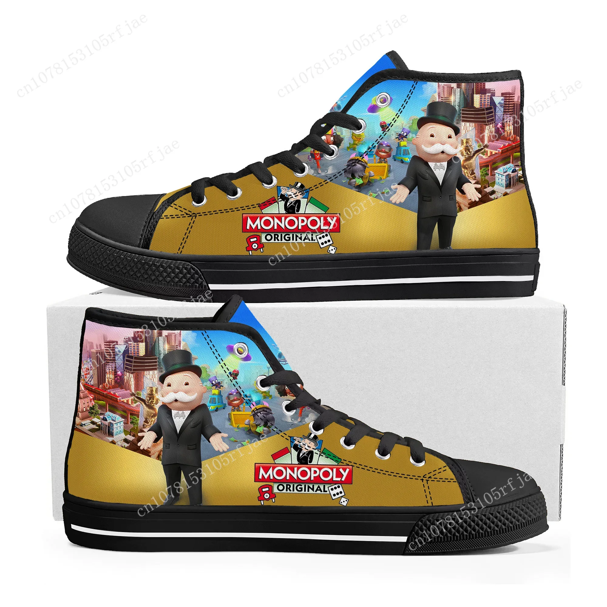 

Monopoly Go High Top Sneakers Cartoon Game Mens Womens Teenager High Quality Canvas Sneaker Fashion Custom Built Couple Shoes
