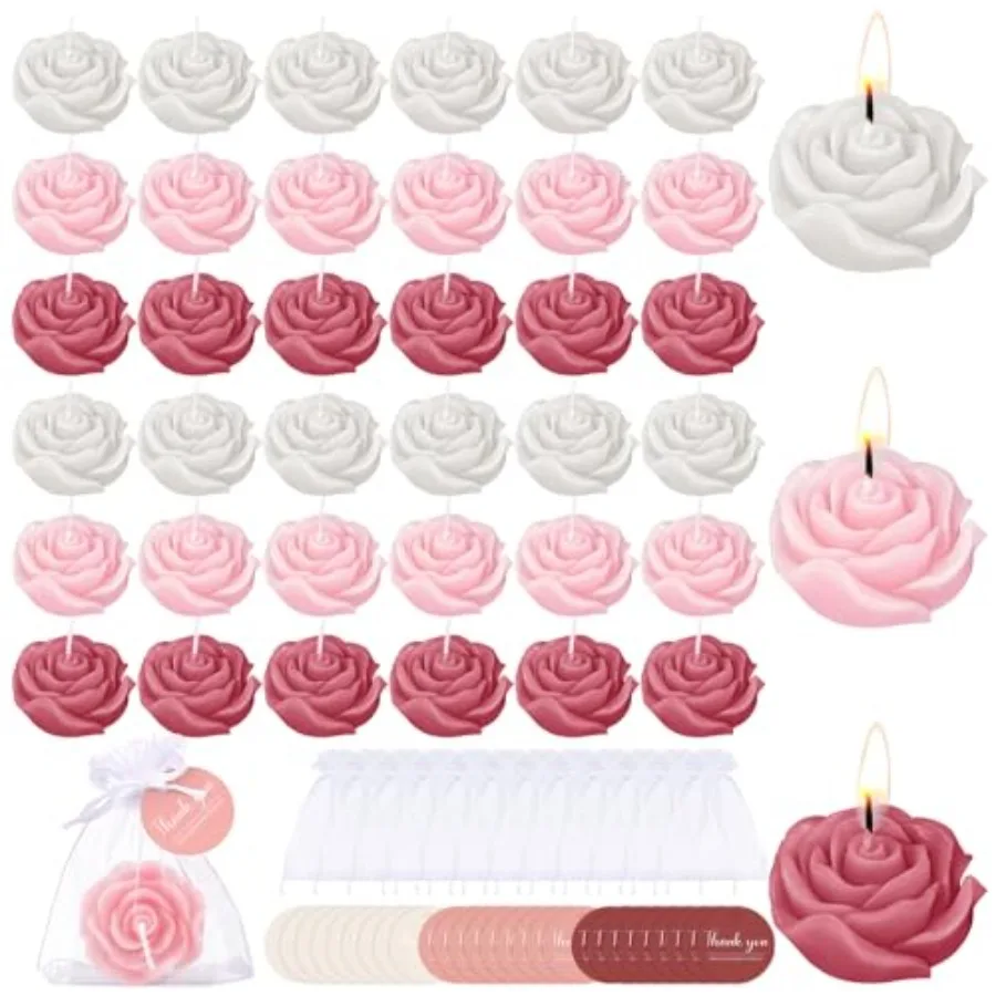 

50 Set Flower Candles Wedding Favor for Guests Mini Dusty Pink Rose Shaped Tealight Candles for Return Gift Wedding Birthday Br