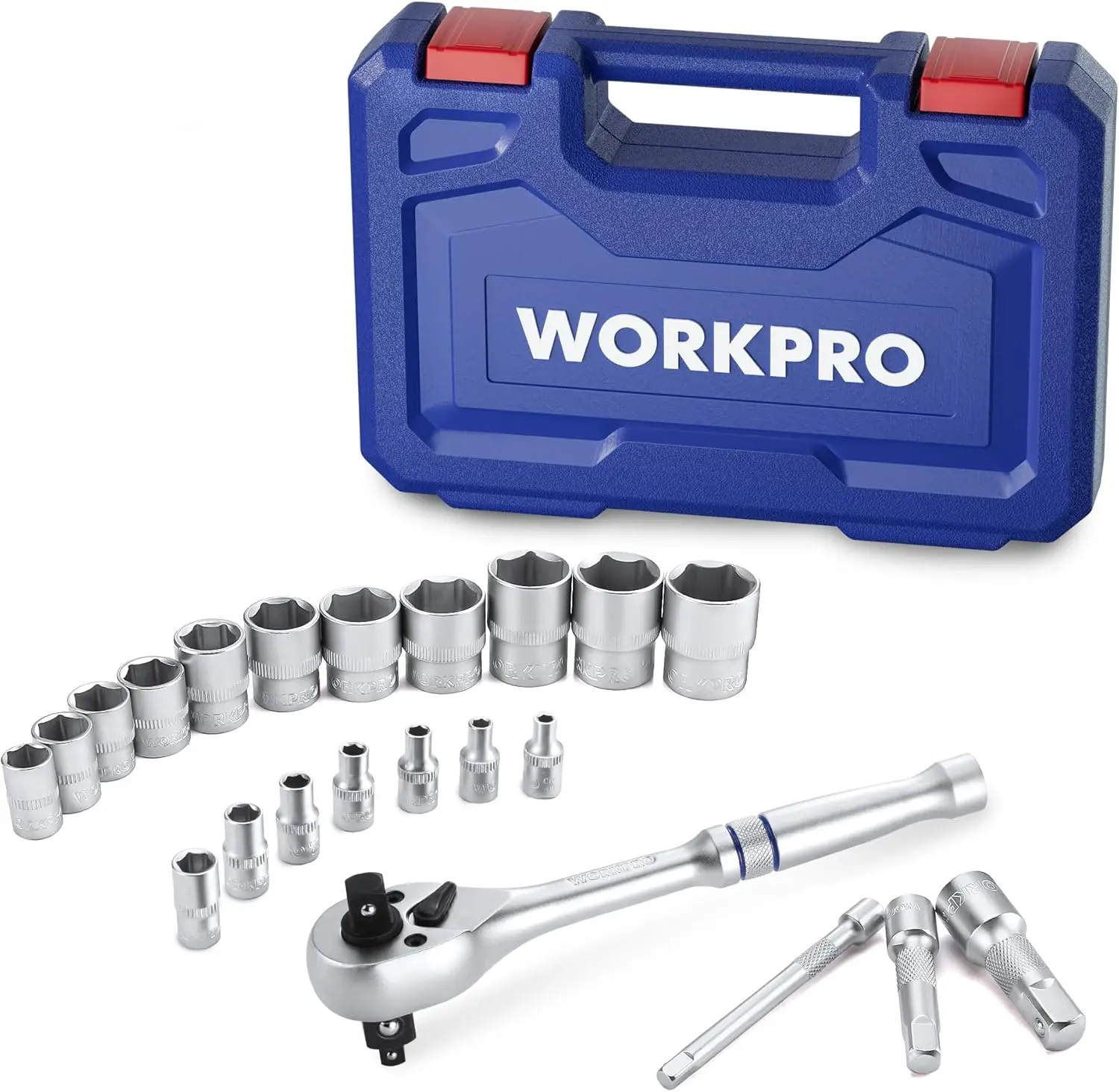 

22-Piece Socket Set with 3-in-1 Ratchet Handle, 1/4 3/8 1/2 Inch Drive, CR-V Metric Socket Set, Mechanics Tool Set for Auto
