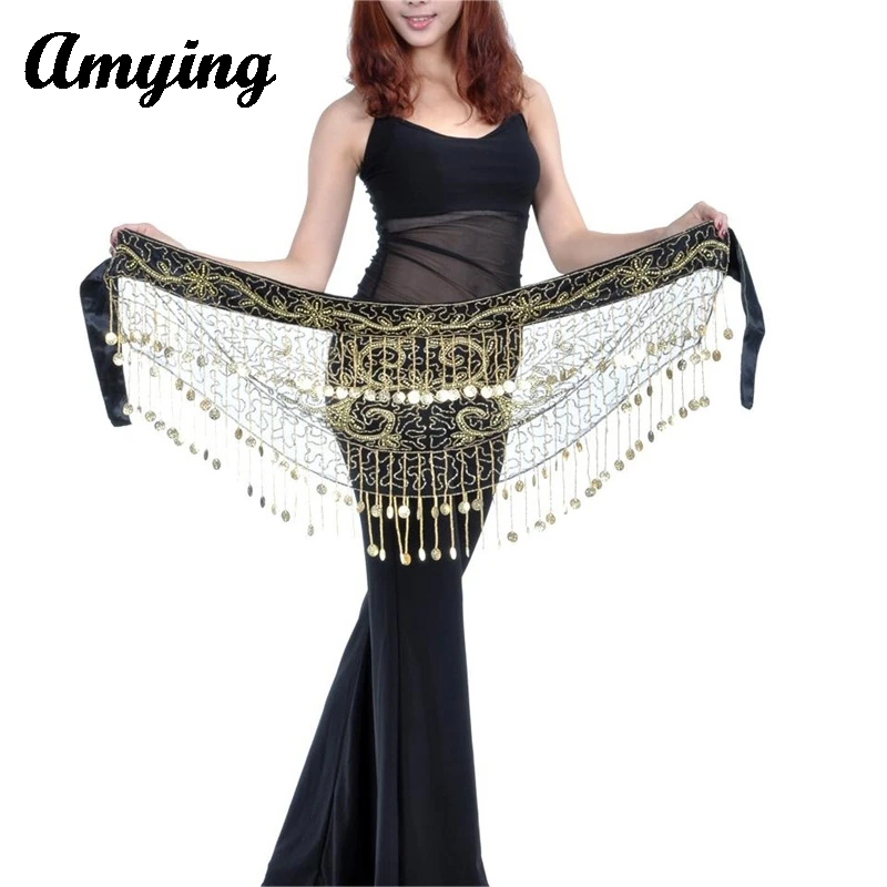 Women Belly Dance Hip Scarf 150 Four Corner Star Coin Mesh Waist Chain Belly Dance Waist Chain Dance Clothing Hip Scarf Skirt