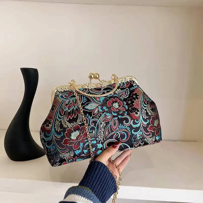 

Ретро-сумка из разноцветного брокада в стиле декоративного декора, женская модная сумка для вечеринок, сумка через плечо, минималистичная новая повседневная сумка для путешествий и поездок на работу