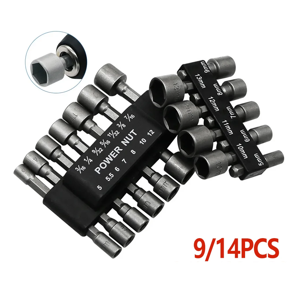 

9/14pcs 5mm-13mm Hex SocketS Sleeve Nozzles Nut Driver Set Screwdriver Set Bits Sets Tools Power Nuts Driver Socket