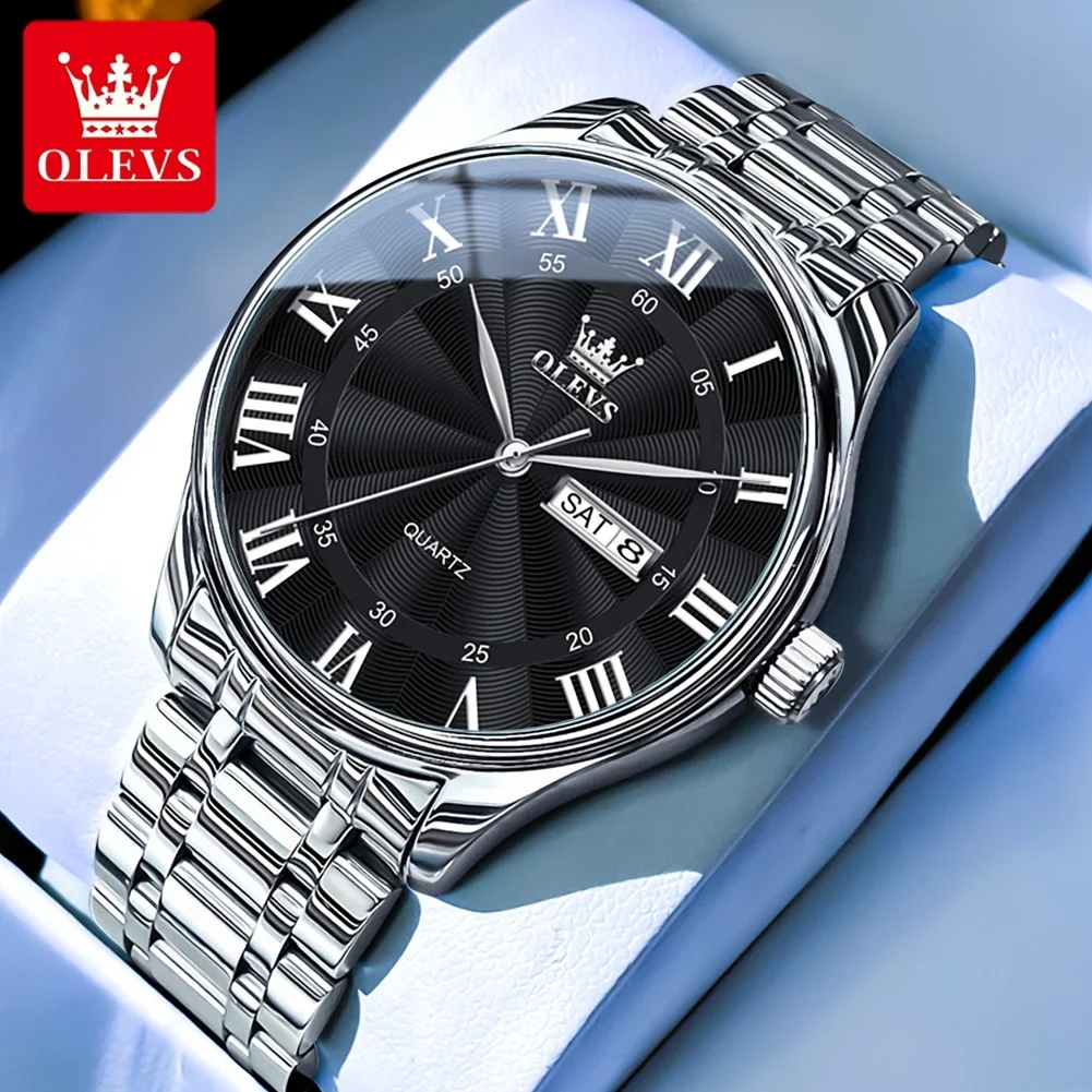 OLEVS 3663 Mens Quartz Watches Original Brand Stainless Steel Polished Solid Strap Waterproof Automatic date For Man SimpleWatch