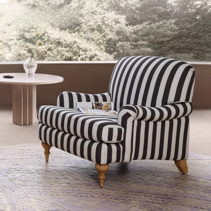 

Nordic expression/French vacation retro Mediterranean/spring field cotton and linen striped fabric single sofa leisure chair