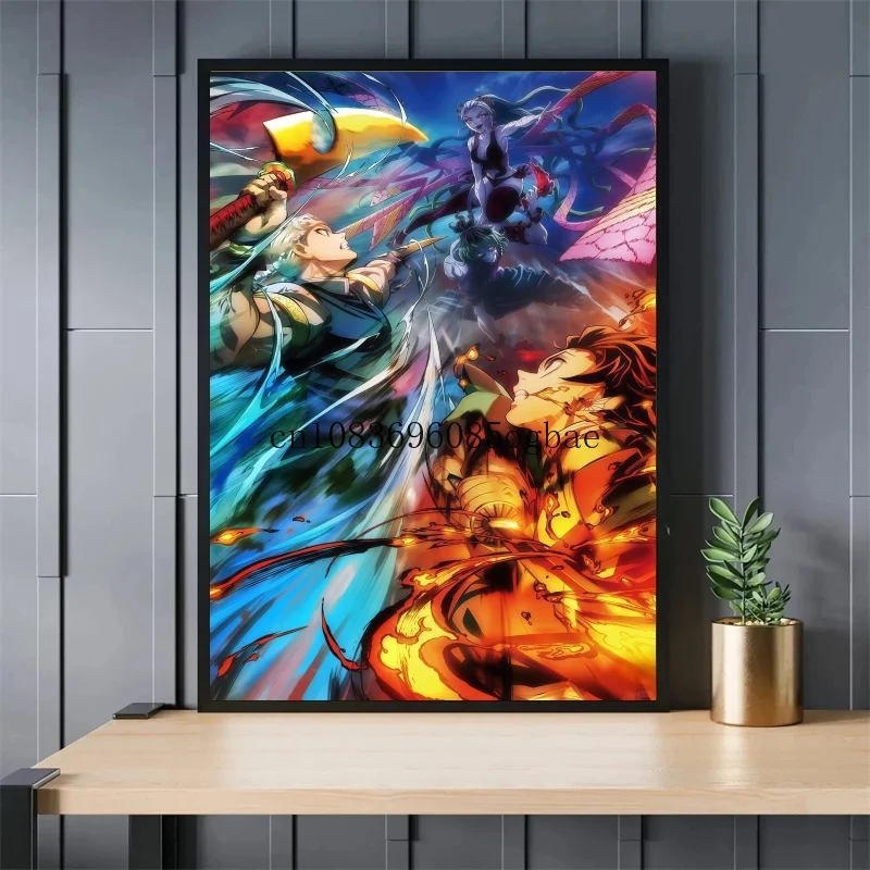 أنيمي شيطان القاتل الكلاسيكية قماش اللوحة أنيمي شخصية الملصقات HD جدار صورة فنية الحديثة المنزل غرفة الأطفال الديكور #4