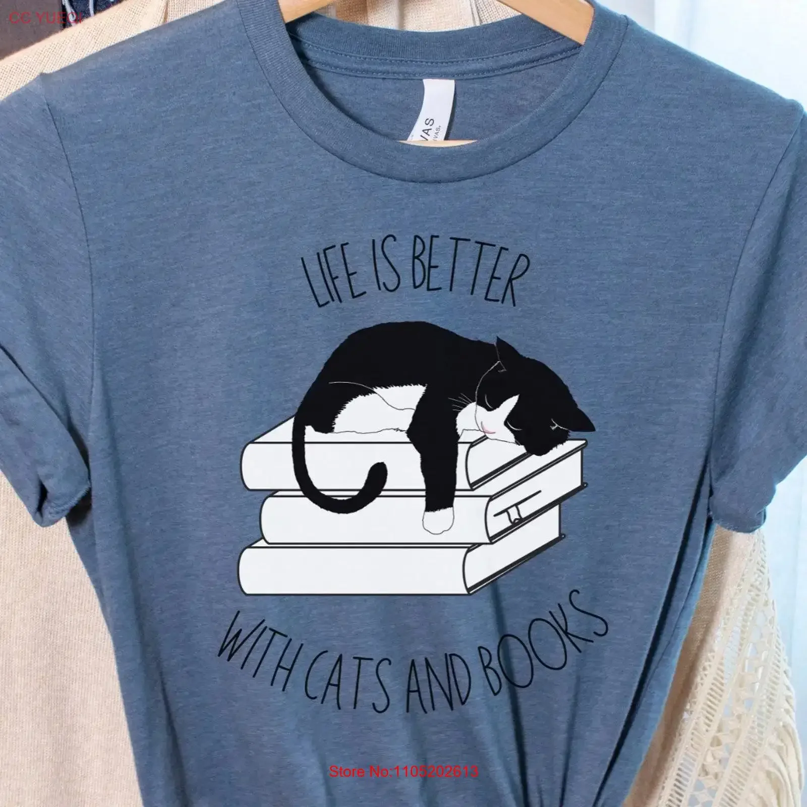 

Cat Book T Shirt Life is Better with Cats and Books Lover Tuxedo Cute Reading vintage Washed fashion designer clothes