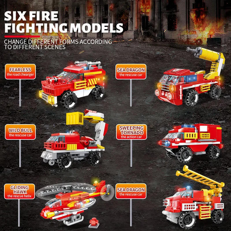 Fire Line Rescue Fire Small Particle assembly building block Boy Interactive Gift Model car