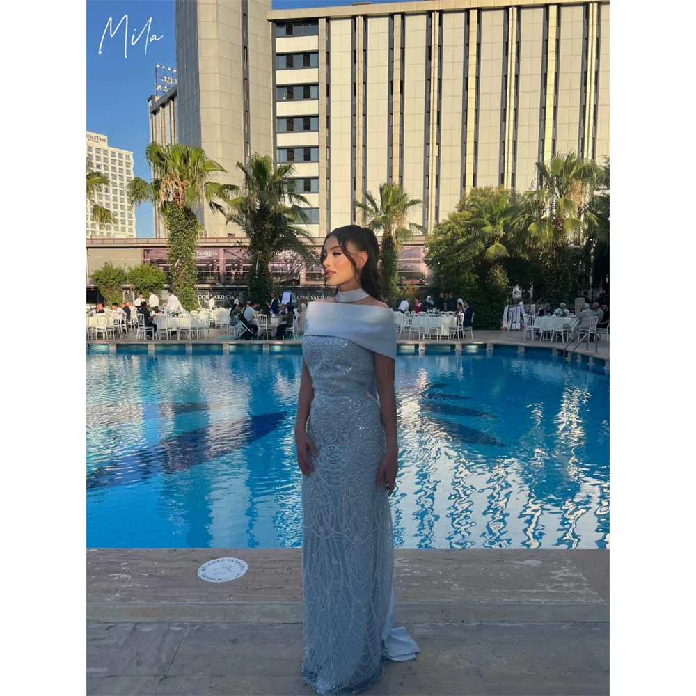 

Mila Shiny Sequins Prom Dresses Shawl And Scarf Elegant Customized Formal Evening Sleeveless Floor-Length vestidos de fiesta