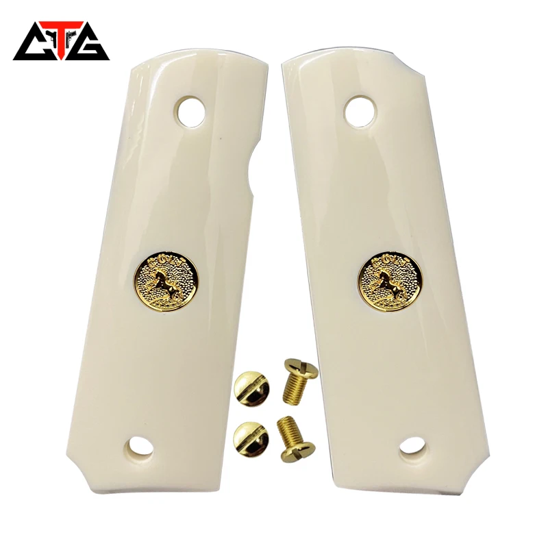 CTG Colt 1911 Grips Boned Ivory gold horse medallion Full Size 1911 Government