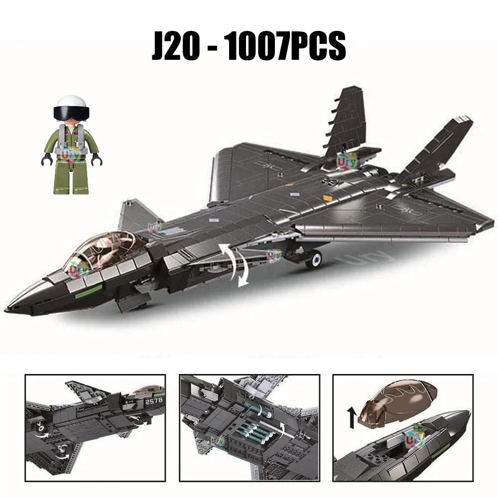 Sluban WW2 Military Army Avion Plane Jet Warcraft J-35 J-20 Fighter Warplane Sets Aircraft Building Blocks Toys For Boys Gift