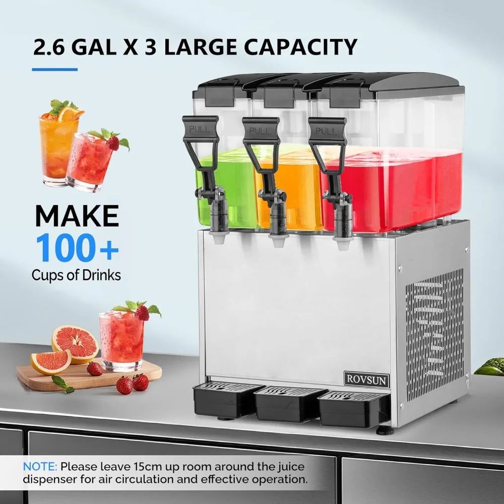 7.8 Gal/30L Commercial Beverage Dispenser, 10L X 3 Tanks Commercial Juice Dispenser Cold Drink Dispenser Stainless Steel