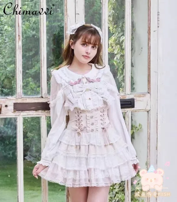 

Liz New 2025 Japanese Mass-Produced Sweet Strawberry Embroidery Y2k Long Sleeve Shirt Cute Girl Princess Kawaii Lolita Blouse