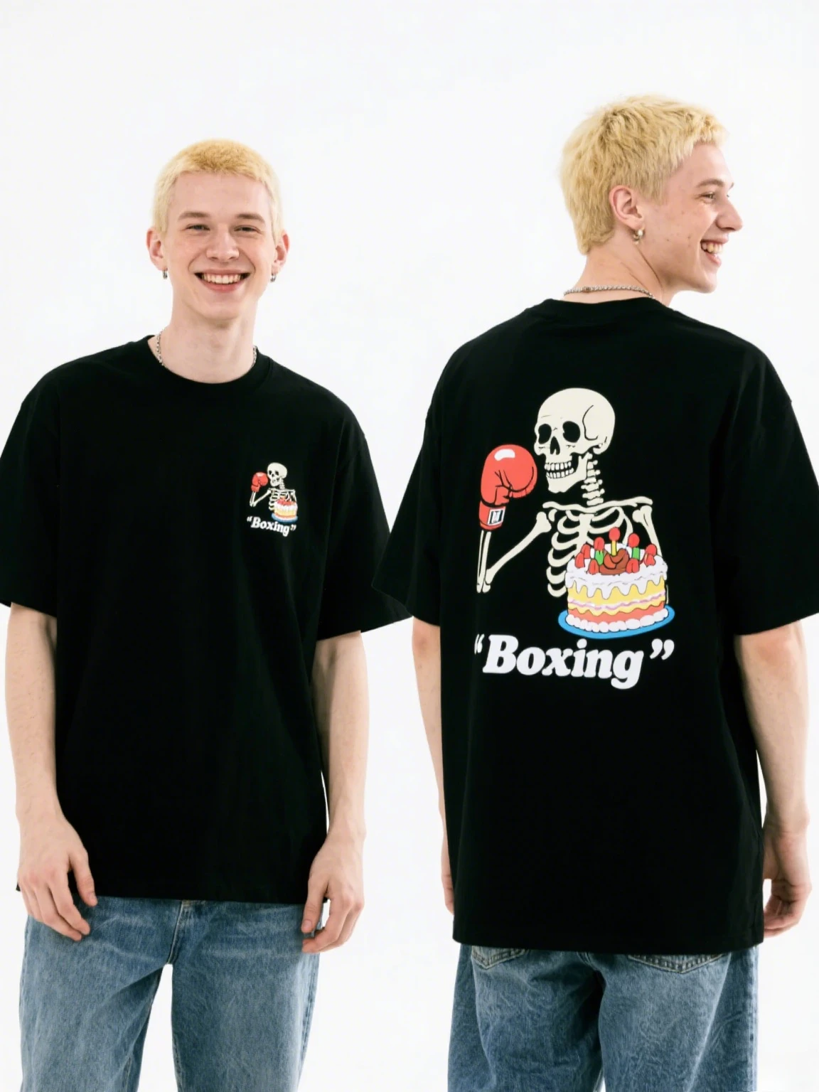 

Я уже Won - Повседневная черная футболка с мотивом черепа: принт для бокса и торта для тренда - Люксовый бренд для влюбленных, новое поступление