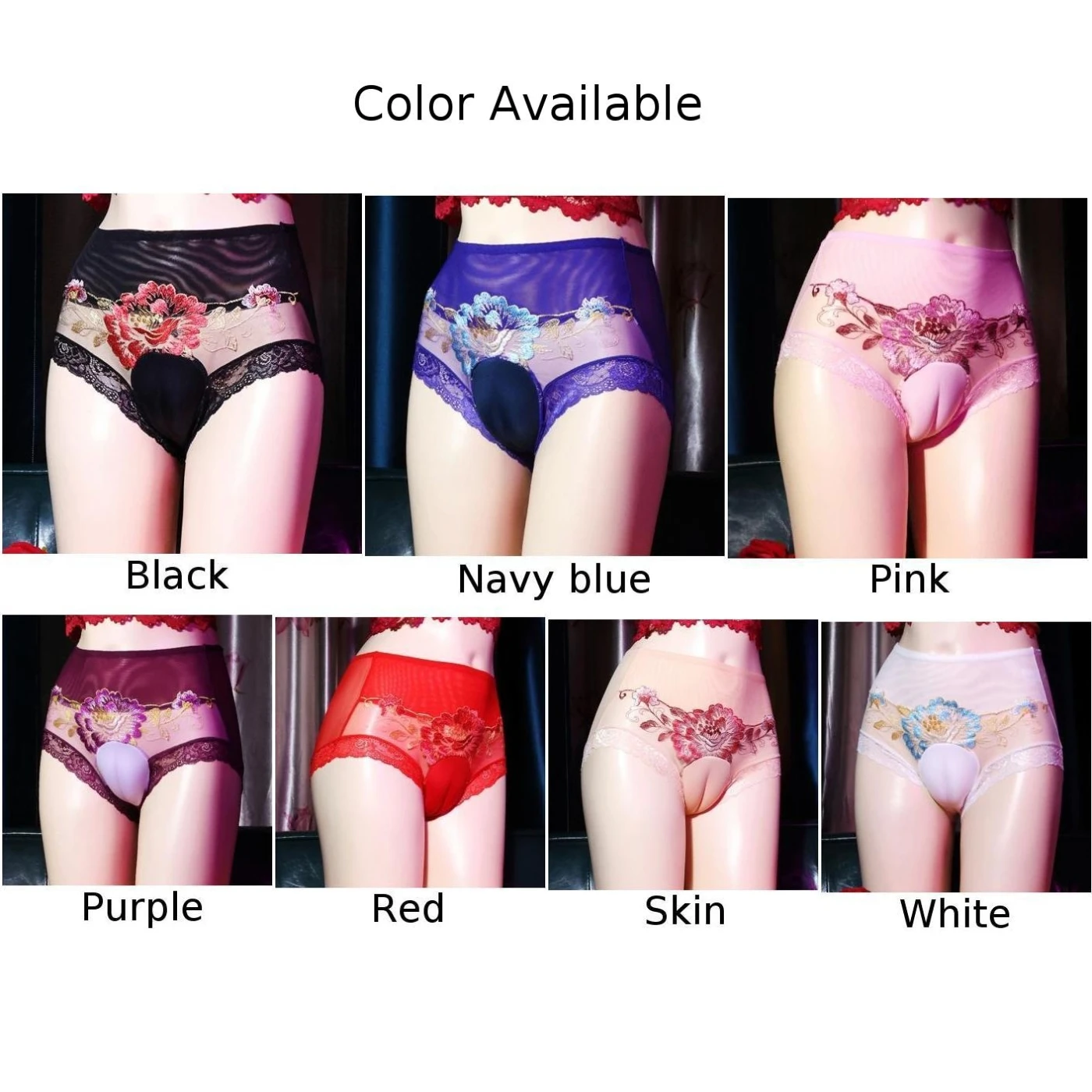 Men Sexy Lace Mesh Flower-Printed Lingerie Underwears Crossdresser Camel Toe Panty Panties Briefs Thong Cups Hidden Male Briefs