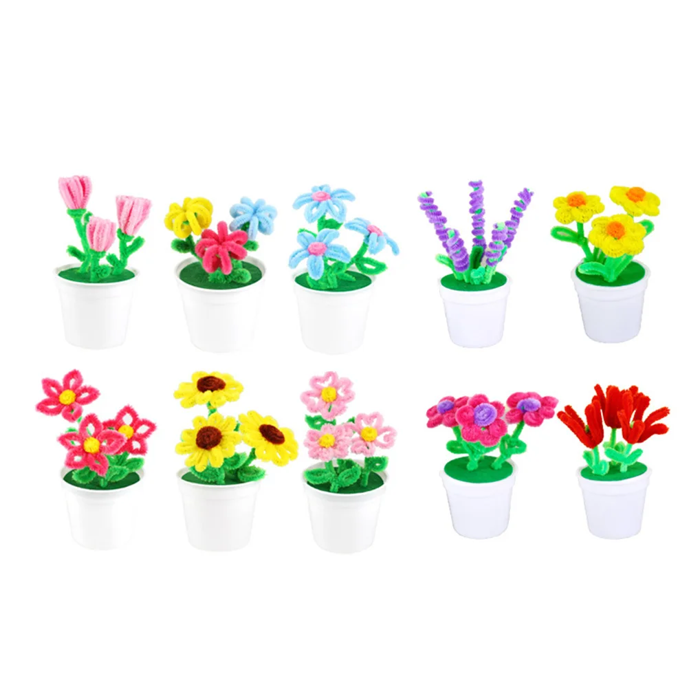 طقم إكسسوارات أصيص زهور مكون من 4 قطع، مجموعة حرفية تعليمية محمولة ملونة من مادة غير منسوجة للأطفال والتنسيق بين اليد والعين