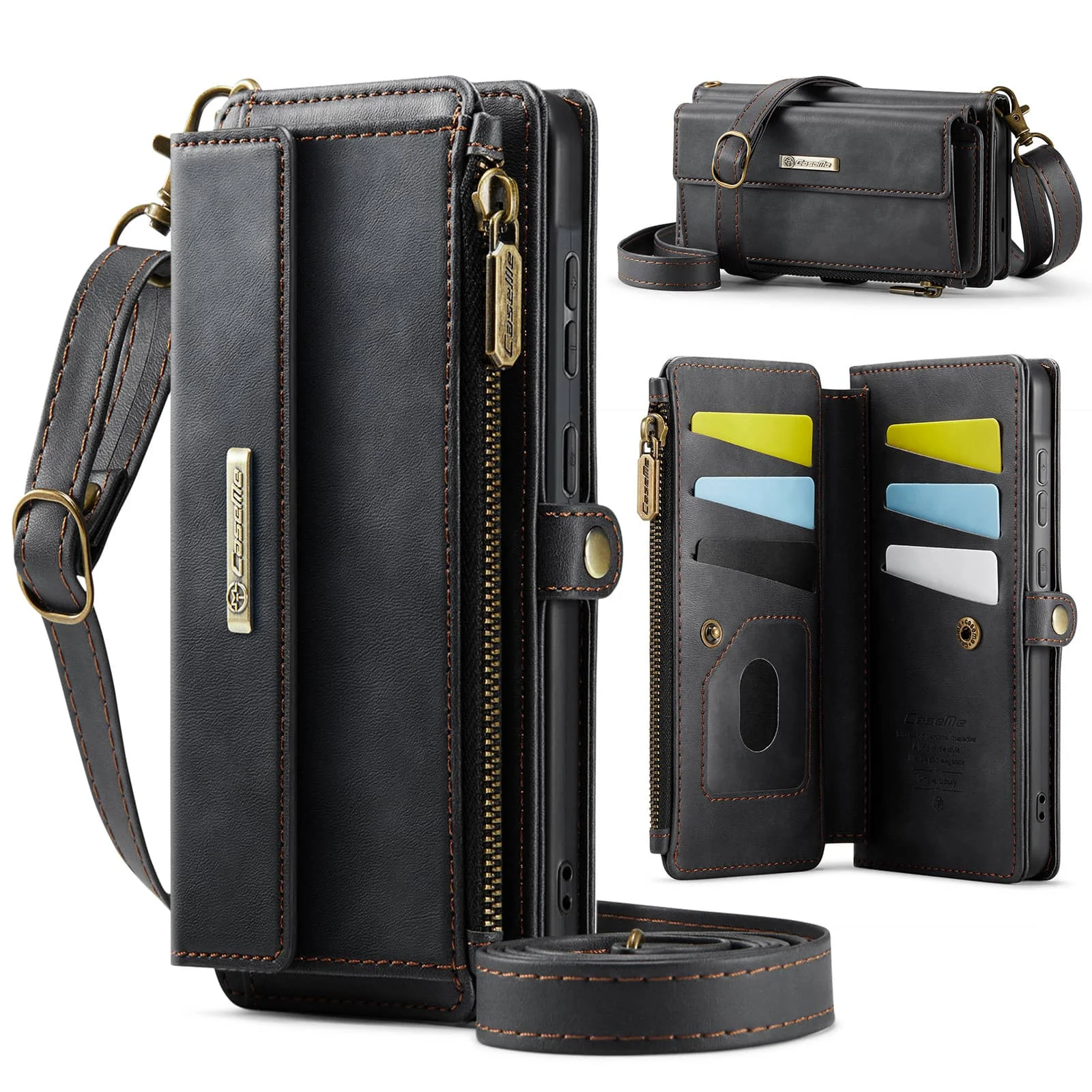 

For Samsung Galaxy A57 Wallet Case, RFID Blocking PU Leather Case Kickstand Flip Cover Wrist Strap Zipper Credit Card Holder