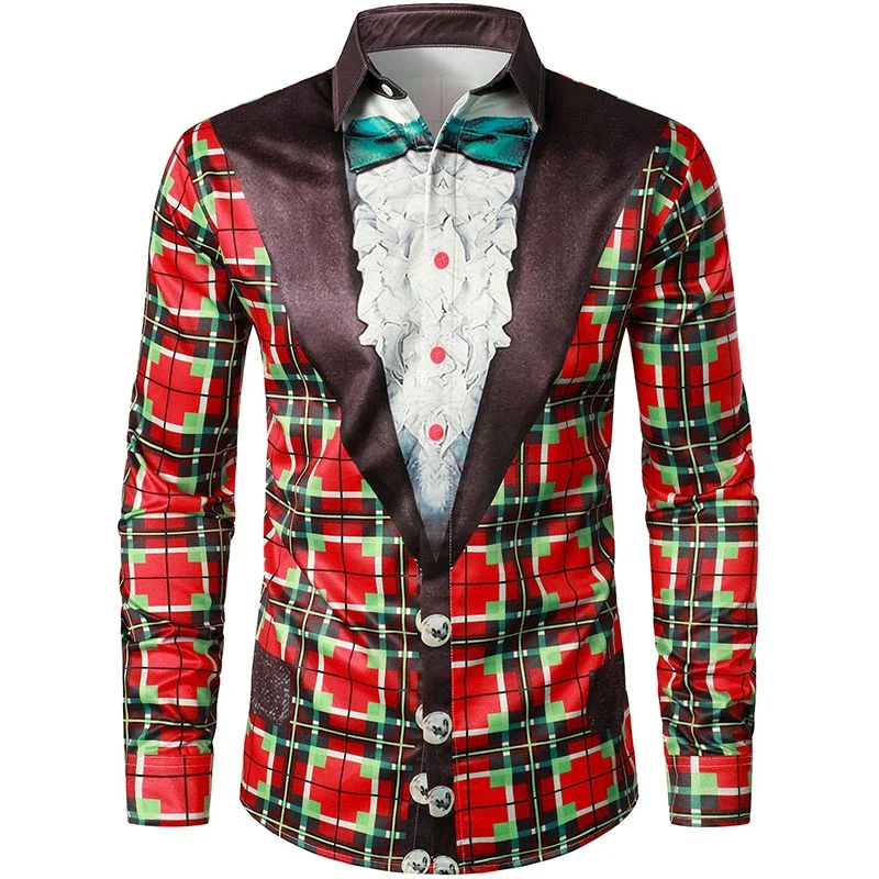 

Men's Christmas Clothing Fake Jacket Dress 3D Printed Shirt Long Sleeve Lapel Shirt Holiday Party Vacation Outdoor Top Shirt Gif