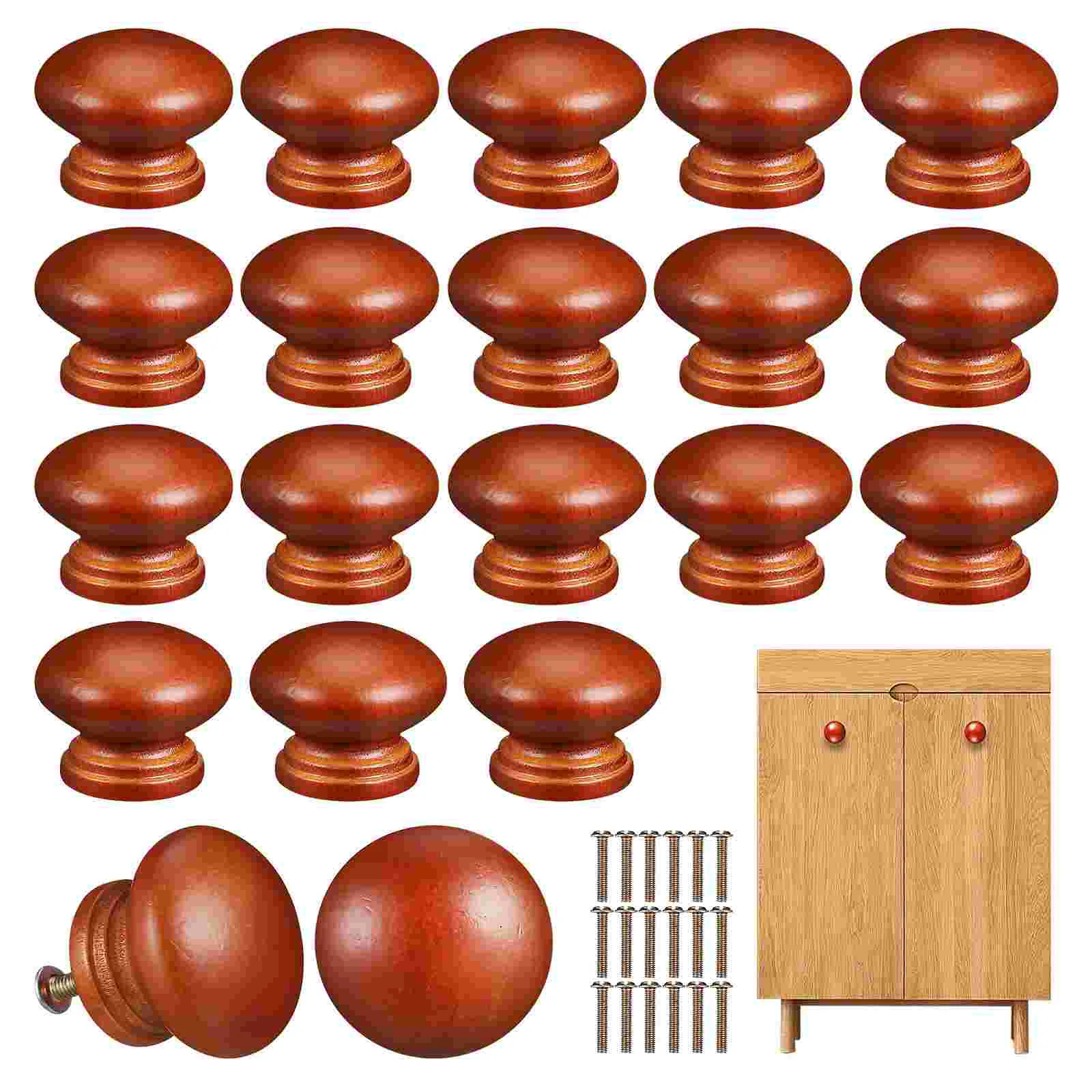 

20 Pcs Solid Wood Handle Cabinet Door Knobs Closet Wooden Dresser Pulls Furniture for Drawers Grace Wardrobe