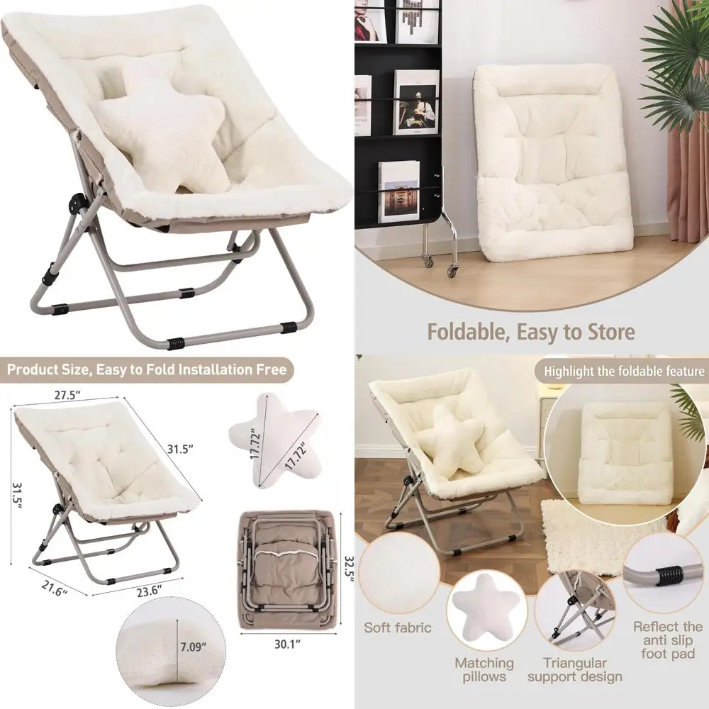 

Oversized Faux Fur Reading Chair for Adults, Soft Folding Lounge Chair with Throw Pillow for Bedroom Comfort
