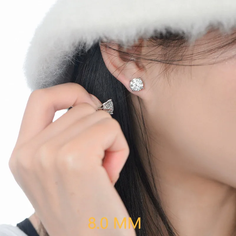 JH 0.5-2CT 925 فضة أنيقة وأقراط للنساء الرجال أقراط مستديرة الزركون D VVS1 غرامة مجوهرات مختبر الماس