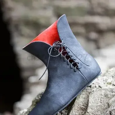 ชายยุคกลาง Retro Pu รองเท้าหนัง Renaissance Knight Hunter คอสเพลย์ Lacing คอสเพลย์ฮาโลวีน Carnival รองเท้า