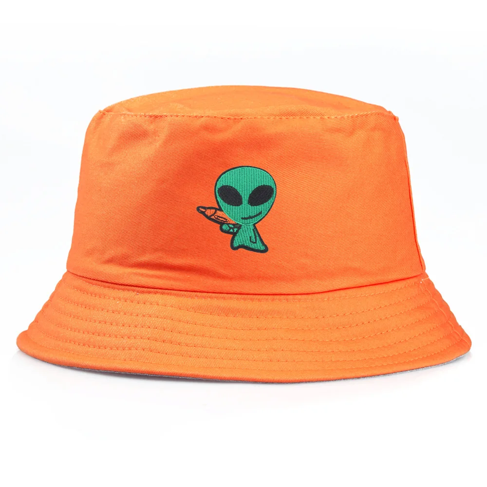 Summer Autumn Travel Outdoor Shopping Spoof Laser Gun Alien Embroidery Bucket Hats for Men Women Panama Fisherman Caps YouthF224