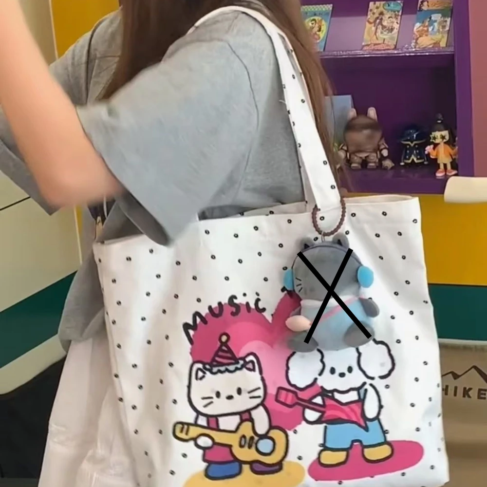 Hello Kitty Handbag with Cute Printed Pattern Canvas Shoulder Bag New Large Capacity Student Class Minimalist Tote Bag