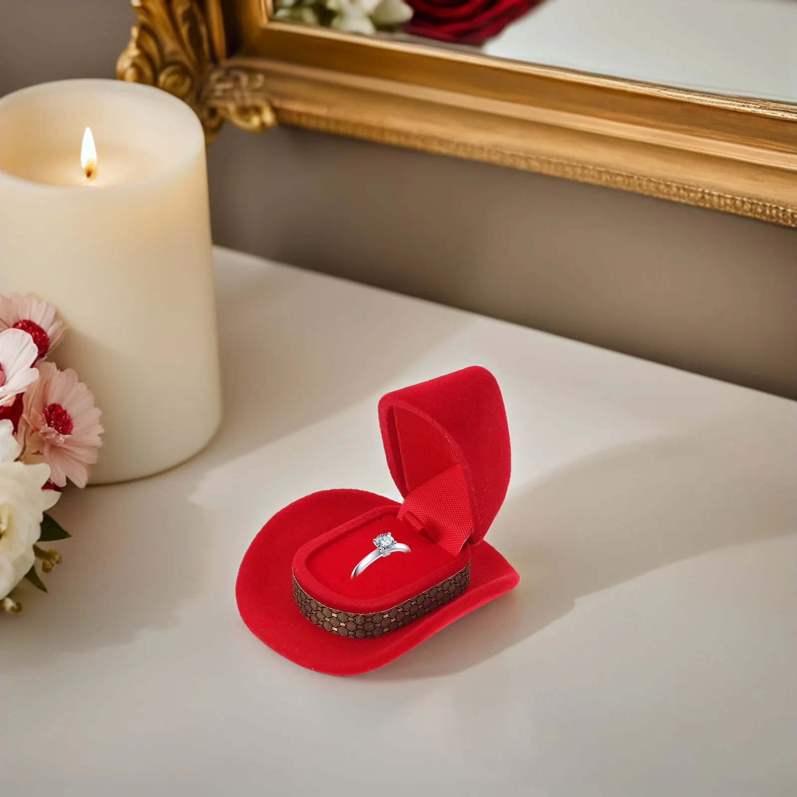 

3pcs Creative Ring Box Western Style Jewelry Storage Case Hat Shape Display Holder For Wedding Engagement Vintage Cowboy Hat