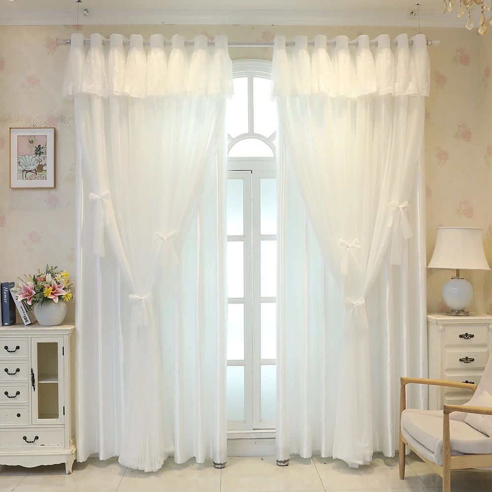 Double Layer Thickened Blackout Curtain with Butterfly Knot Decoration, Modern Minimalist Style Drapes for Bedroom Living Room W