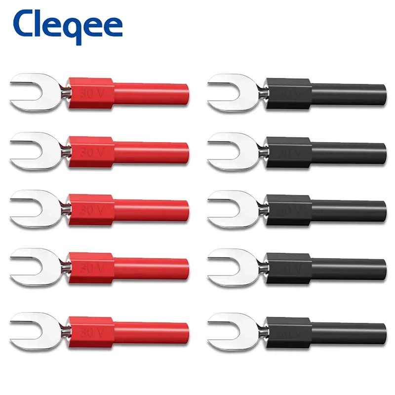 Cleqee P4003 10PCS 6mm Width Spade Plug U&Y Type Insert Harpoon to 4mm Banana Plug Connector 5 Colors