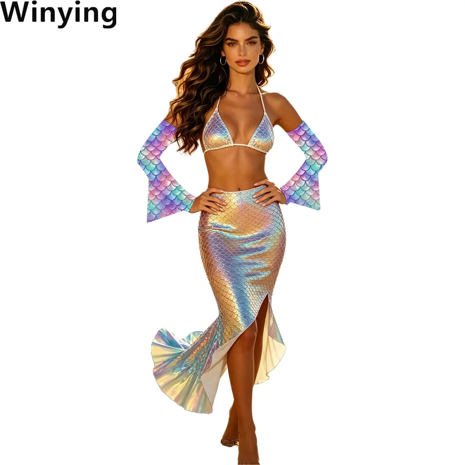 mermaid-fish-scale-print-gloves-oversleeves-stretchy-fingerless-arm-warmers-costume-accessories-for-halloween-cosplay
