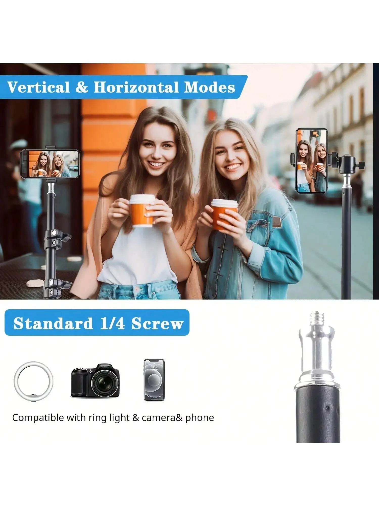 1pc 63 polegadas com tripé dobrável e clipe de suporte de telefone 160.02 cm tripé multifuncional, tripé para telefone e câmera