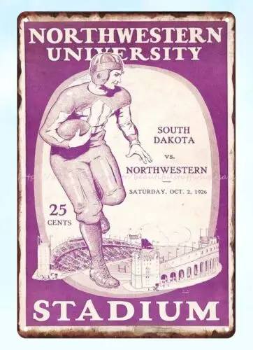 1926 Northwestern vs South Dakota Football Program metal tin sign art is wall