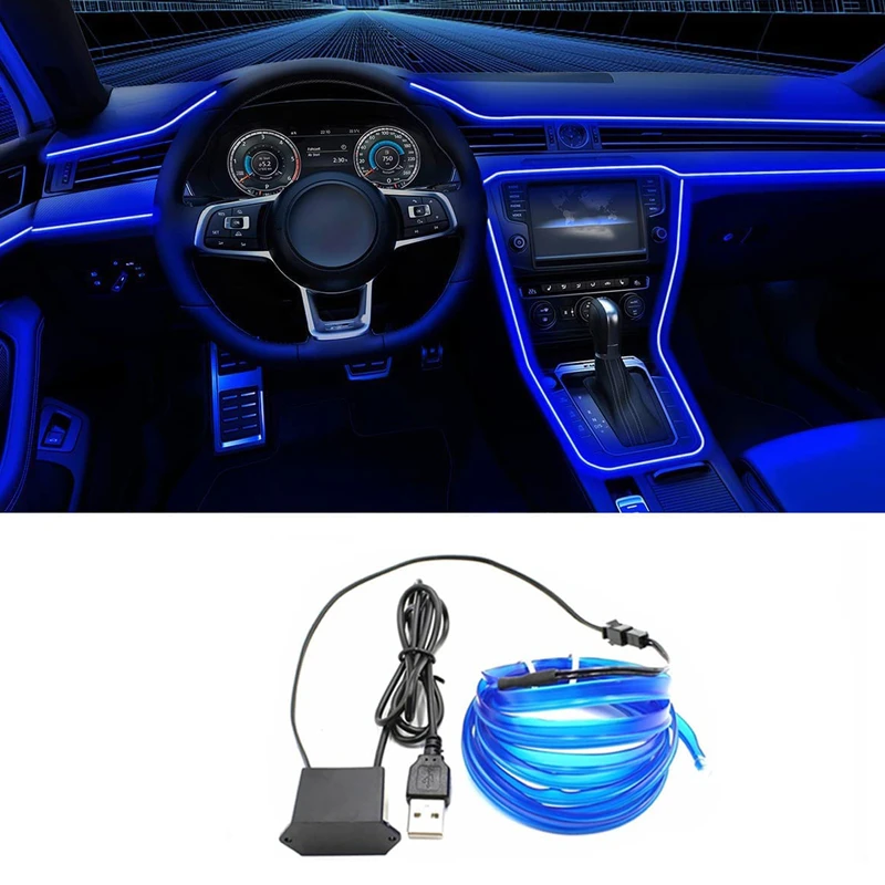 Car Interior Led Decorative Lamp EL Wiring RGB Flexible Neon Light With USB Drive Atmosphere Lamp Cold Light LED Ambient Lights