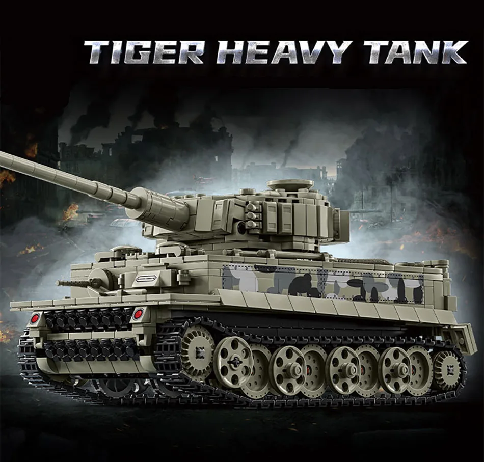 Militärischer MOC Tiger Schwerer Panzer, Armee-Hauptkampfpanzer, Soldatenfiguren, Bausteine, Ziegel-Set, Spielzeug für Jungen, Männer, Geschenke – Detail 1
