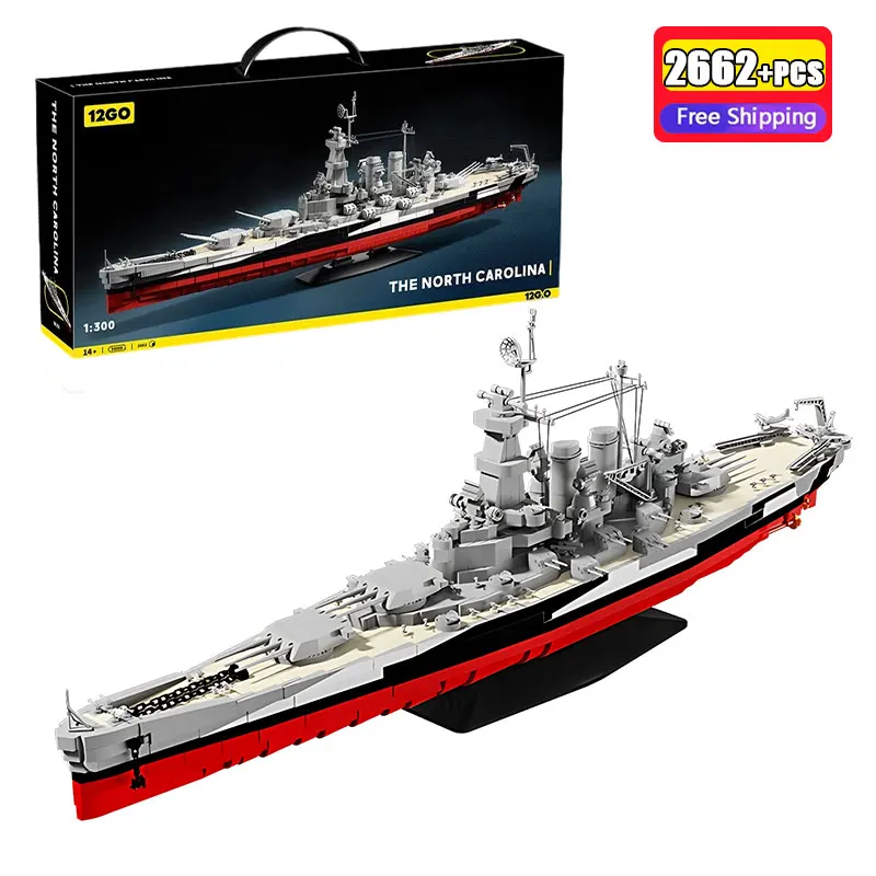 

2662 детали, масштаб 1:300, конструктор военного корабля «Северная Каролина», модель военного корабля, настольные украшения, игрушки для подарков