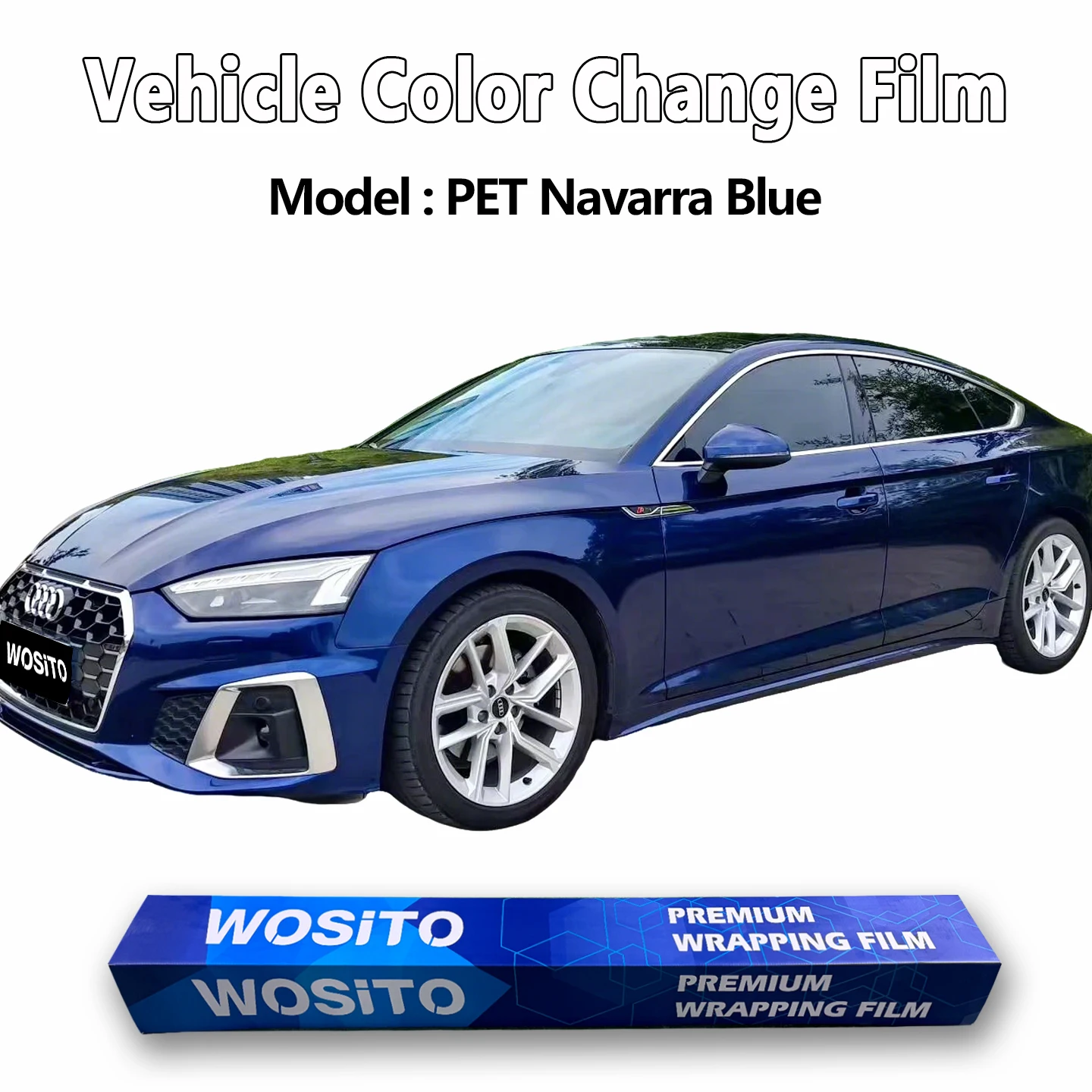 

PET Navarra Blue Car Wrap Film Audi OEM Inspired Gloss Metallic Deep Blue Auto Color Change Vinyl Wrap