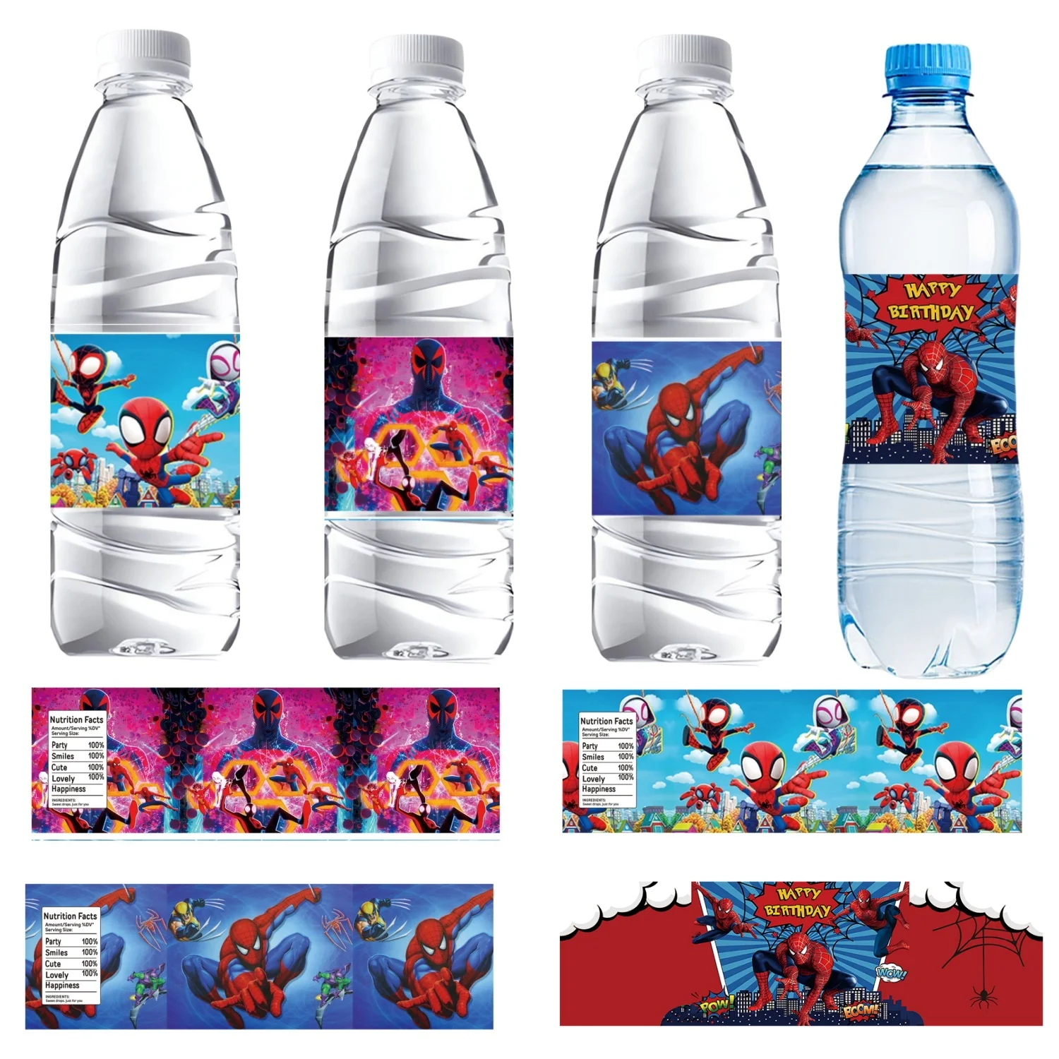 

10/20/30PCS Spiderman Stickers Water Bottle Label Party Decor Juice Cup Waterproof Sticker Kids DIY Gifts Party Favors Supplies