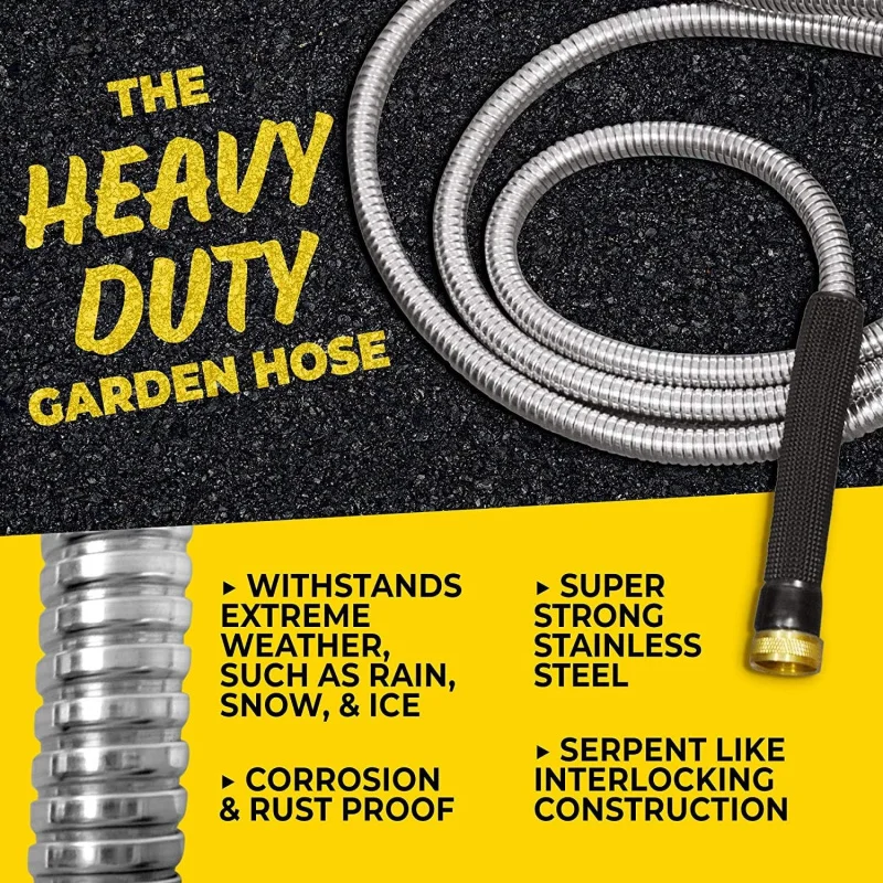 Pro 75 FT Garden Hose with Nozzle, 304 Stainless Steel Metal Hose 75Ft, Flexible Hose, Kink Free, Lightweight and Durable,