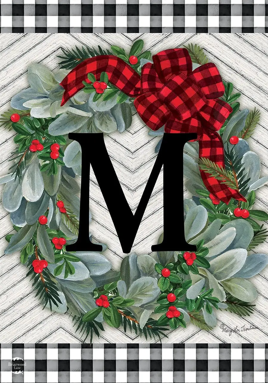 Winter Wreath Monogram Letter M Garden Flag 18