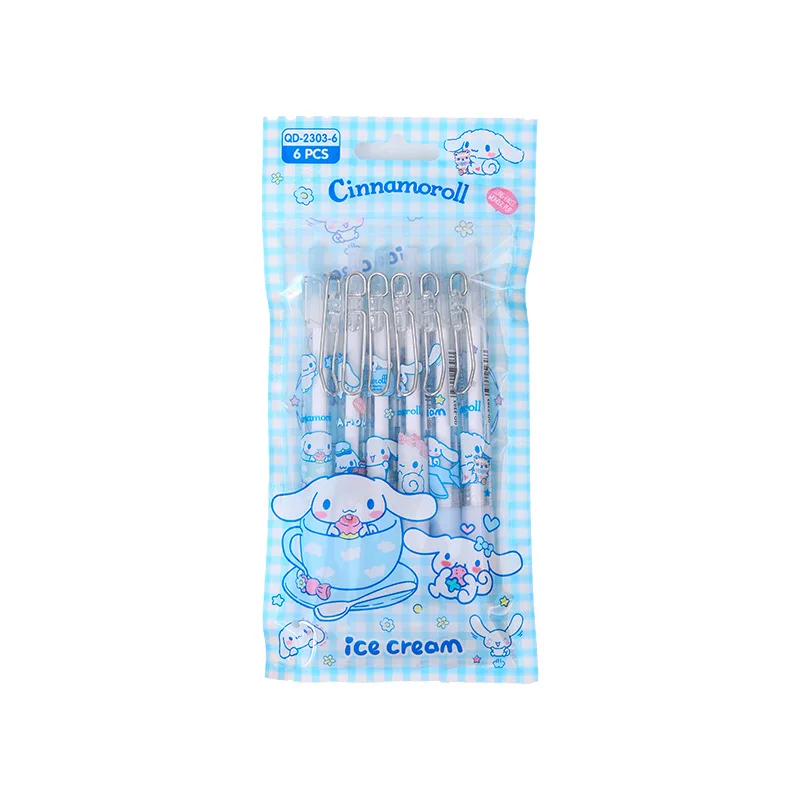 

Portable Smooth Quick Drying Cartoon Series 6Pcs Press Pen Bullet Press Neutral Pen High Value Writing Student Pen Boy Girl Gift
