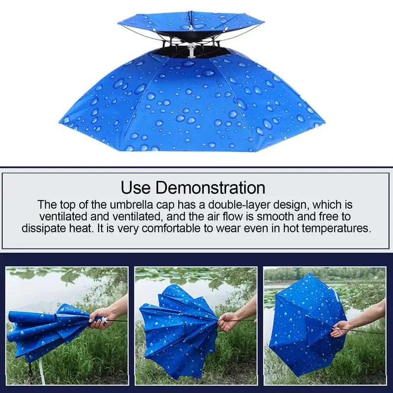 Head Mounted Outdoor Umbrella Hands Free Sunshade Protection Umbrella Cap Head-Mounted Sunscreen Overhead Hat