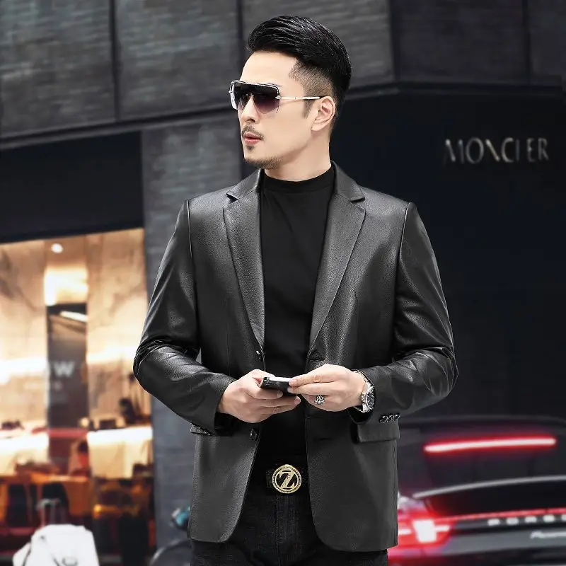 

2023 Men's Spring Autumn Fashion Lapel Cow Leather Jacket Male Natural Leather Outerwear Men New Slim Fit Casual Coats S181