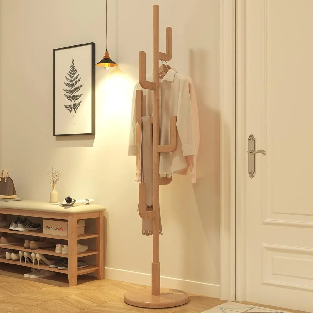 

Unique Design Cactus Coat Rack Freestanding,Adjustable Height Wooden Coat Rack Stand with 6 Hooks,Coat Tree for Entryway,Bedroom